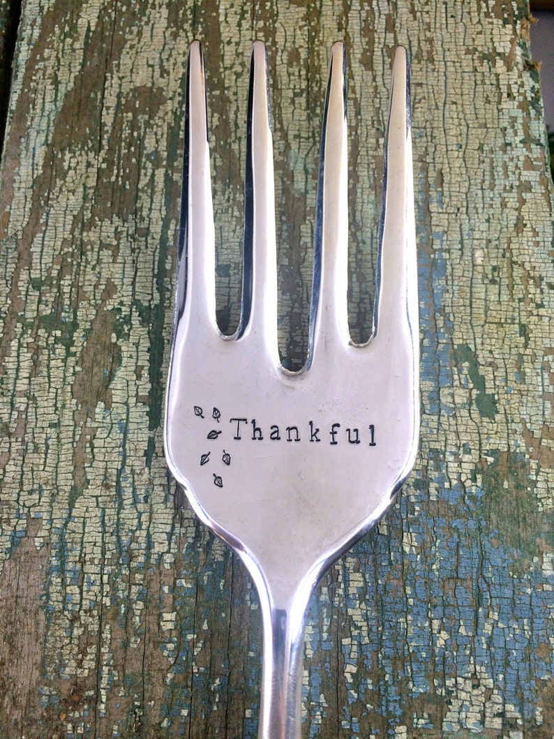 Thankful Hand Stamped Vintage Serving Fork, Thanksgiving serving fork image 3
