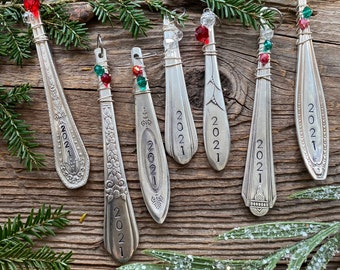 Vintage Spoon Handle Hand Stamped Holiday Ornament - Personalized Ornament - Christmas tree ornament, 2021 ornament