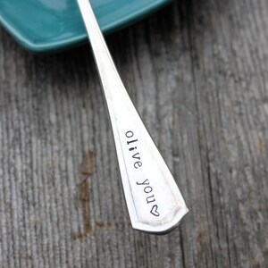 Hand Stamped Olive YOU fork image 4