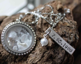 Custom Wedding Dress Locket, Stainless Steel Heirloom, Personalized Memory Jewelry