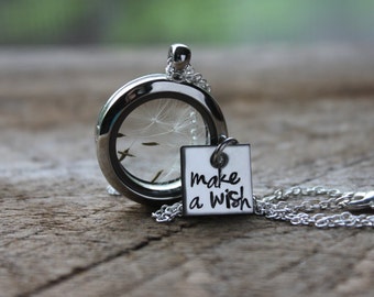 Make A Wish Hand Stamped Glass Locket with Real Dandelion Seeds