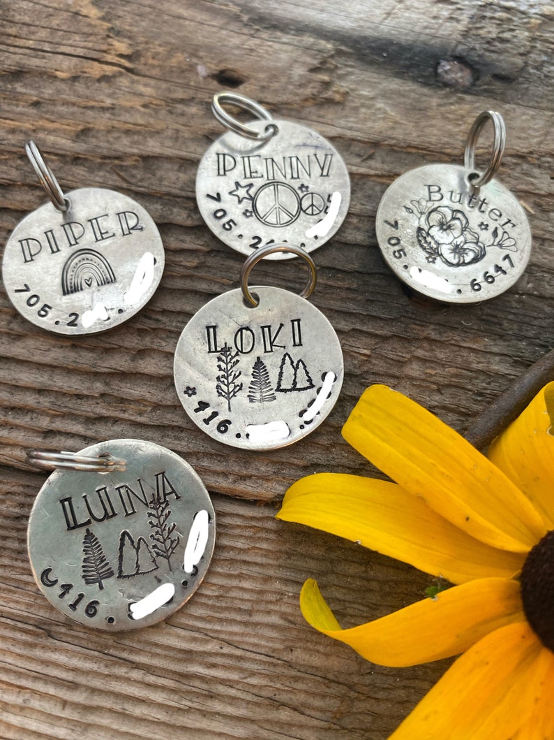 Hand Stamped Dog tags made from vintage spoons, dog tag, dog collar tag, id tag for dogs image 2