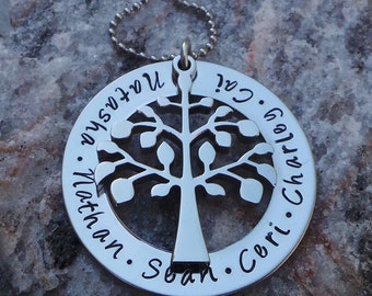 Hand Stamped Stainless Steel Tree of LIfe Family Necklace