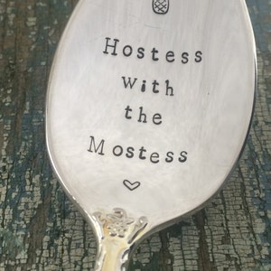 Hand Stamped Hostess with the Mostess large spoon, Vintage spoon hand stamped hostess gift image 5