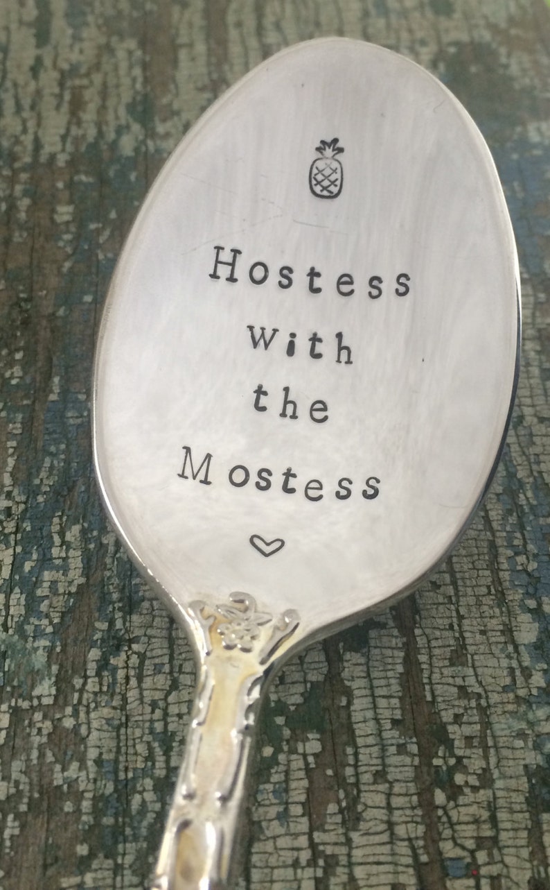 Hand Stamped Hostess with the Mostess large spoon, Vintage spoon hand stamped hostess gift image 5