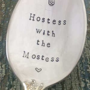Hand Stamped Hostess with the Mostess large spoon, Vintage spoon hand stamped hostess gift image 3