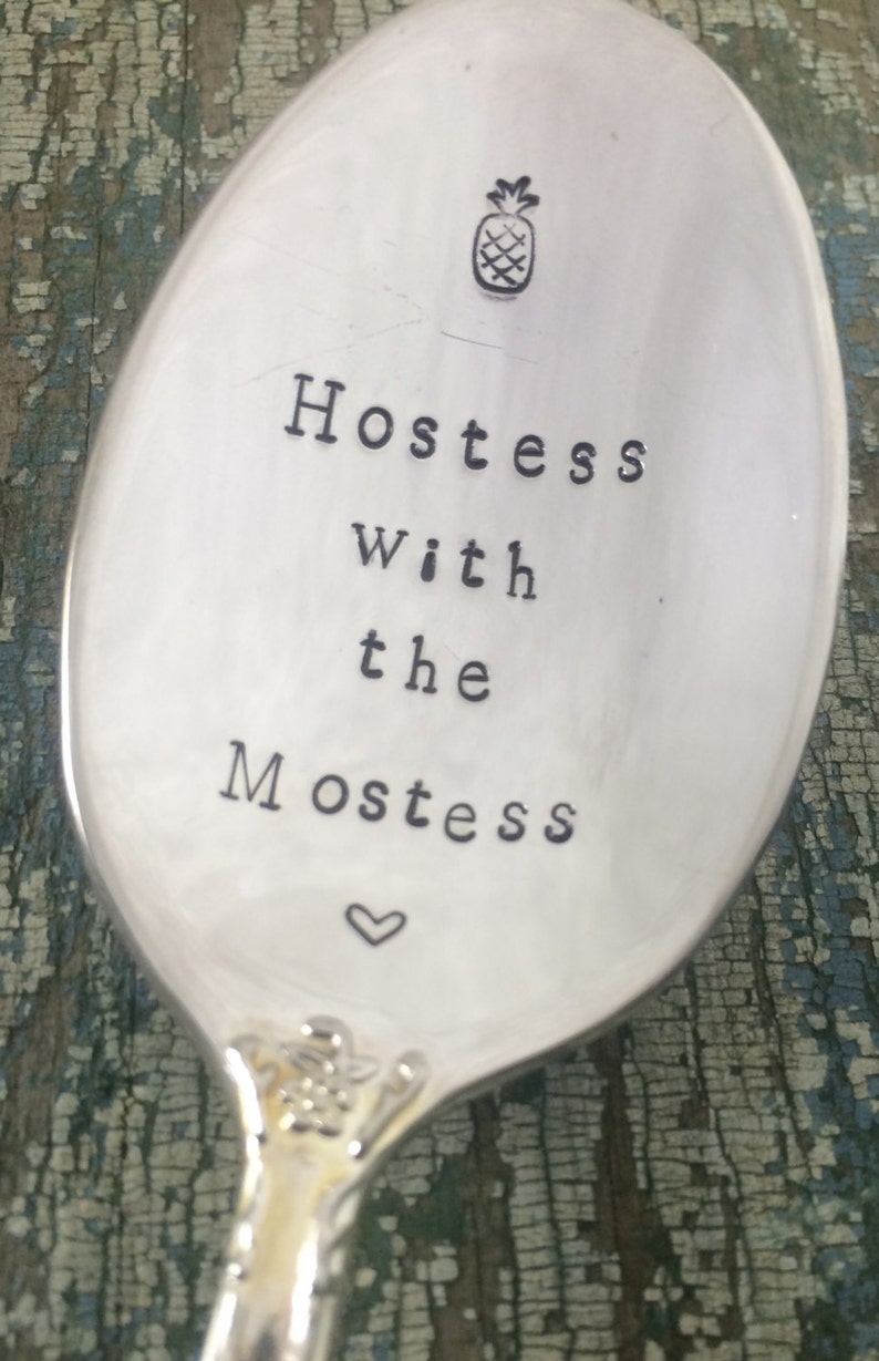 Hand Stamped Hostess with the Mostess large spoon, Vintage spoon hand stamped hostess gift image 3