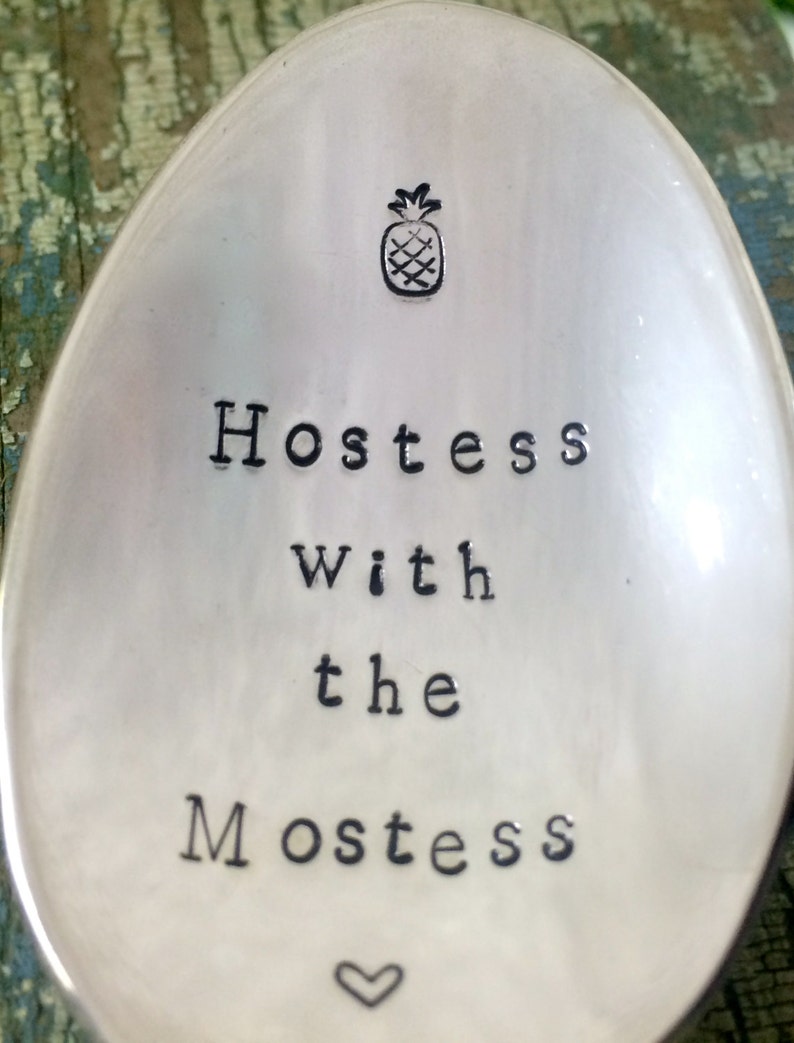 Hand Stamped Hostess with the Mostess large spoon, Vintage spoon hand stamped hostess gift image 4