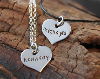 Little Sweetheart hand stamped necklace, Tiny Heart Hand Stamped Necklace