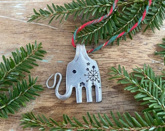 Fork elephant ornament / up cycled Fork Christmas Ornament / Hand Stamped Ornament / Christmas Ornament / Christmas tree ornament