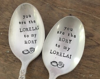 Gilmore Girls Lorelai and Rory hand stamped vintage spoon set