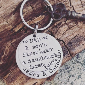 Personalized Son and Daughter Key Chain FOr Dad image 1