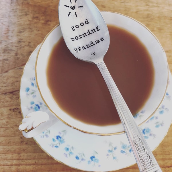Hand Stamped Vintage Spoon, Good Morning Grandma, Silver Plated