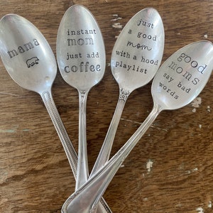 Hand Stamped Good Moms Spoon, Vintage spoon, Mothers Day gift, spoon for mom, good moms say bad words image 3