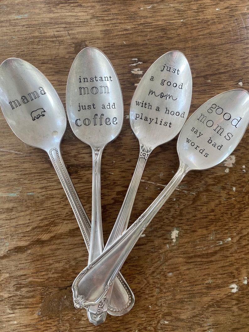 Hand Stamped Good Moms Spoon, Vintage spoon, Mothers Day gift, spoon for mom, good moms say bad words image 3