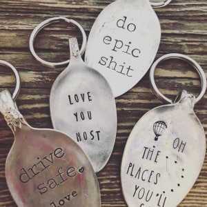 Hand Stamped Spoon Bowl Keychain, reclaimed spoon keychain image 2