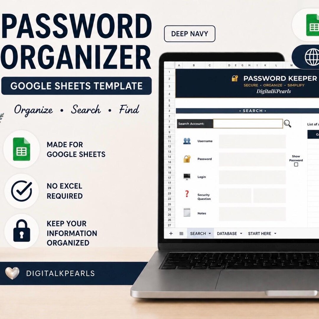 Bilingual Password Manager Google Sheets Template | Digital Password ...