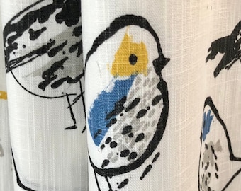 Made USA Curtains, Bird Toile Brazilian Yellow Cotton Curtains, Cafe Kitchen Curtains, Dining Room Curtains, RV Curtains - Made to Order