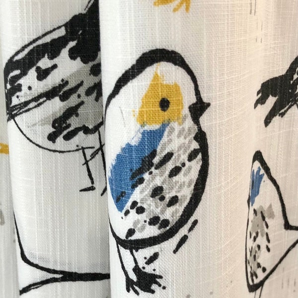 Made USA Curtains, Bird Toile Brazilian Yellow Cotton Curtains, Cafe Kitchen Curtains, Dining Room Curtains, RV Curtains - Made to Order