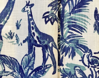 Made in USA Curtains, Meru Safari Cotton Curtains in Blue, Nursery Curtains, Baby Room Curtains, Office Curtains - Made to Order