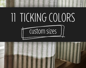 11 Ticking Colors | Cafe Kitchen Curtain | Many Sizes | 1 Panel | Made in USA | Type your Custom Width (50W max) when prompted or message me