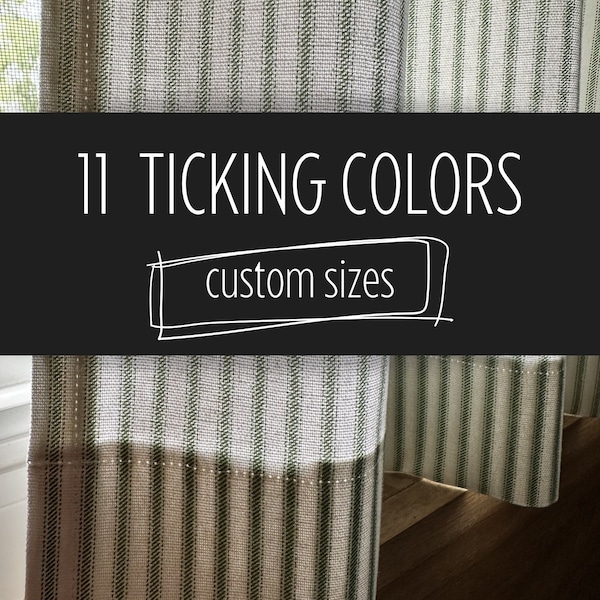 11 Ticking Colors | Cafe Kitchen Curtain | Many Sizes | 1 Panel | Made in USA | Type your Custom Width (50W max) when prompted or message us