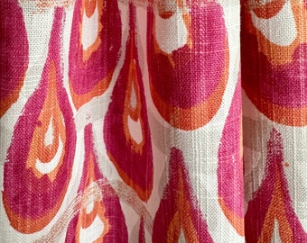 Made in USA, Flamingo Pink and Orange Cotton Handmade Curtains, Chloe Collection, Cafe Kitchen Curtains, Valance - Made to Order