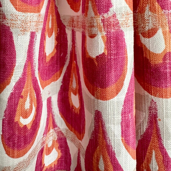 Made in USA, Flamingo Pink and Orange Cotton Handmade Curtains, Chloe Collection, Cafe Kitchen Curtains, Valance - Made to Order