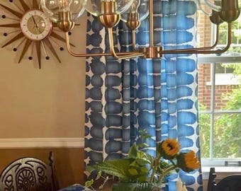 Shibori Curtains, Gradient Dot Panel, Blue Green Charcoal Yellow Rust, Cotton, Rod Pocket - Pinch Pleat