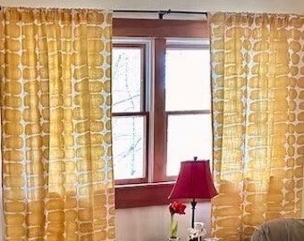 Made USA Curtains, Shibori Dot Cotton Curtains in Brazilian Yellow, Cafe Kitchen Curtains, Living Room Drapes - Made to Order