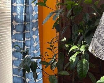 Made USA Curtains, Shibori Dot Cotton Curtains in Blue, Cafe Kitchen Curtains, Dining Room Curtains, Living Room Curtains - Made to Order