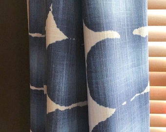 Shibori Curtains, Gradient Dot Panel, Blue Green Charcoal Yellow Rust, Cotton, Rod Pocket - Pinch Pleat