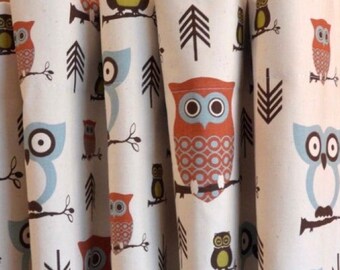 Hooty Owl Nursery Baby Room Curtains, USA Made to Order