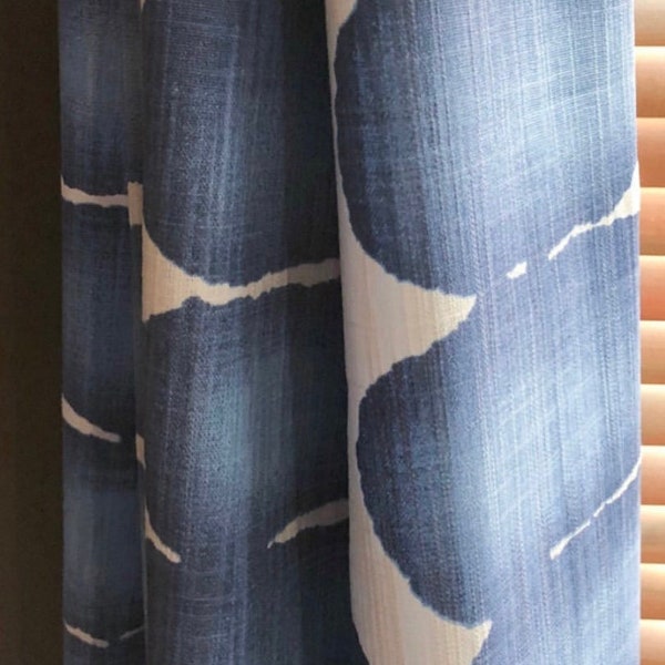 Curtains 6 Colors, Shibori Dot Cotton Curtains in Blue, Grey Charcoal Black, Blush, Green, Yellow, Sierra Rust - Made to Order in the USA