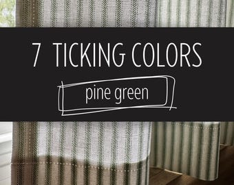 Pair of Curtains, Farmhouse Ticking Stripe 7 Colors, Lighter Weight Cotton, Blackout or Cotton Lining Options
