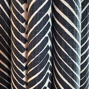 Curtain Panel, Griffen Peacoat Dark Blue, Medium Weight Cotton Slub Linen Look, Lining Options Blackout or Cotton