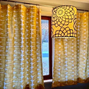 Brazilian Yellow Shibori Dot Curtains, Cafe Kitchen Panels, Window Treatments, Rod Pocket or Pinch Pleat, 1 Panel