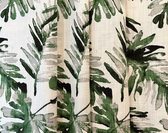 USA Curtains, Frond Tropical Palm Leaf Cotton Curtains in Green, Cafe Kitchen Curtains, Valance - Made to Order