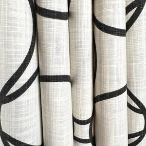Curtain Panel, Zane Ink Charcoal Black Off White, Medium Weight Cotton Slub Linen Look, Lining Options Blackout or Cotton
