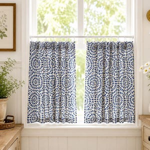 Curtain Panel, Cecil Commodore Blue White Drapery, Cotton Slub | Rod Pocket Or Pinch Pleat, 24–50W, Made To Order USA Bild 3