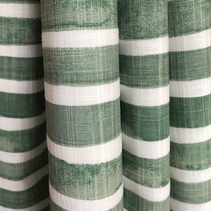 Fairway Green Nelson Stripe Curtains, Cafe Kitchen Panels, Window Treatments