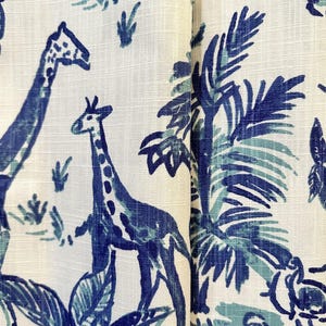 Safari Zoo Cotton Linen Appearance Curtains in Blue, Nursery Curtains, Baby Room Curtains, Valance - USA Made to Order, 1 Panel