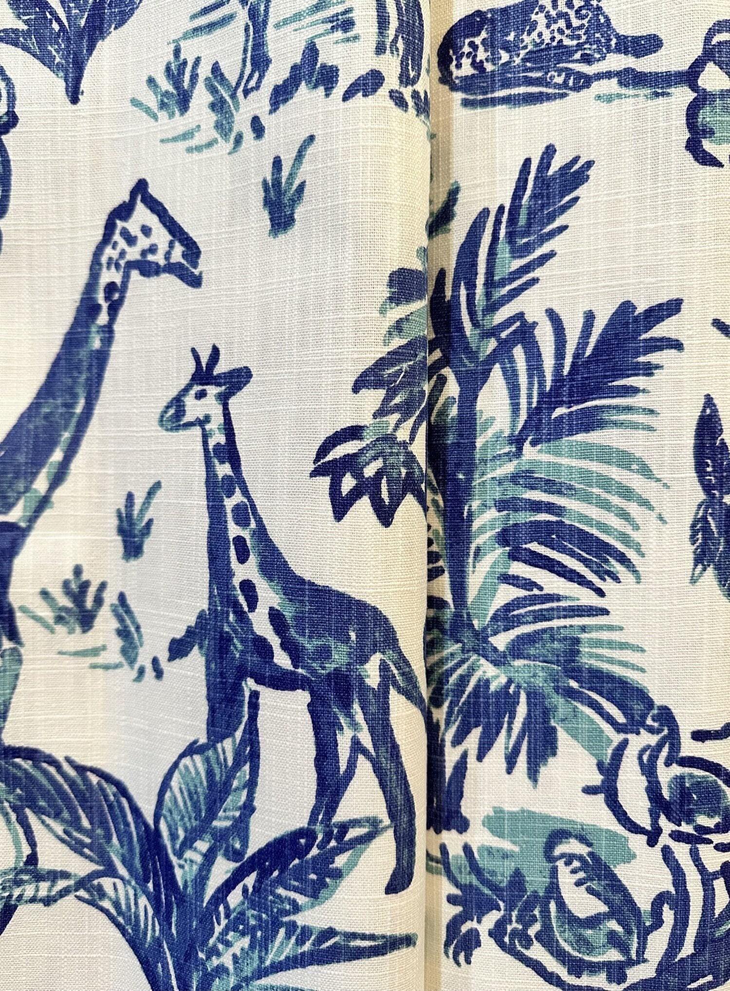 Safari Zoo Cotton Linen Appearance Curtains in Blue, Nursery Curtains, Baby Room Curtains, Valance - USA Made to Order, 1 Panel