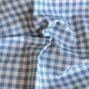 Pair of Curtains, Gingham Check Weathered Blue, Lighter Weight Cotton, Blackout or Cotton Lining Options