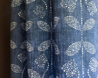 Italian Blue Boho Floral Cotton Collection, Cafe Curtains, Dining Room, Living Room Handmade Curtains - Made to Order USA, 1 Panel