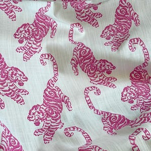 Pair of Curtains, Kenway Tiger Pink White, Medium Weight Cotton Slub Linen Look, Blackout or Cotton Lining Options