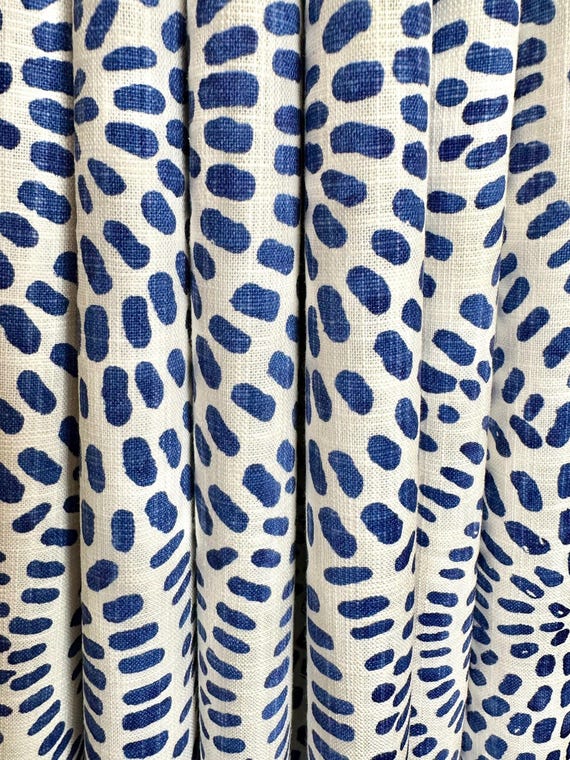 Curtain Panels, Cecil Commodore Blue White Drapery, Cotton Slub Fabric | Rod Pocket Or Pinch Pleat - 24–50W, Made To Order USA