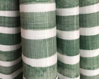 Fairway Green Nelson Stripe Curtains, Cafe Kitchen Panels, Window Treatments, Rod Pocket or Pinch Pleat, 1 Panel