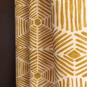 Boho Heni Goldenrod Yellow on Natural Curtains, Rod Pocket or Pinch Pleat, 1 Panel