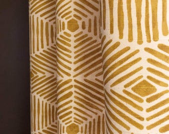 Boho Heni Goldenrod Yellow on Natural Curtains, Rod Pocket or Pinch Pleat, 1 Panel